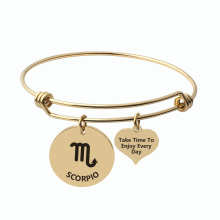 Custom Zodiac Sign Bracelet Stainless Steel Adjustable Bangle Bracelet